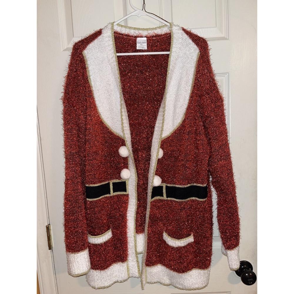New York Laundry Metallic Open Cardigan . Santa Suit , Xl , Christmas , Holiday